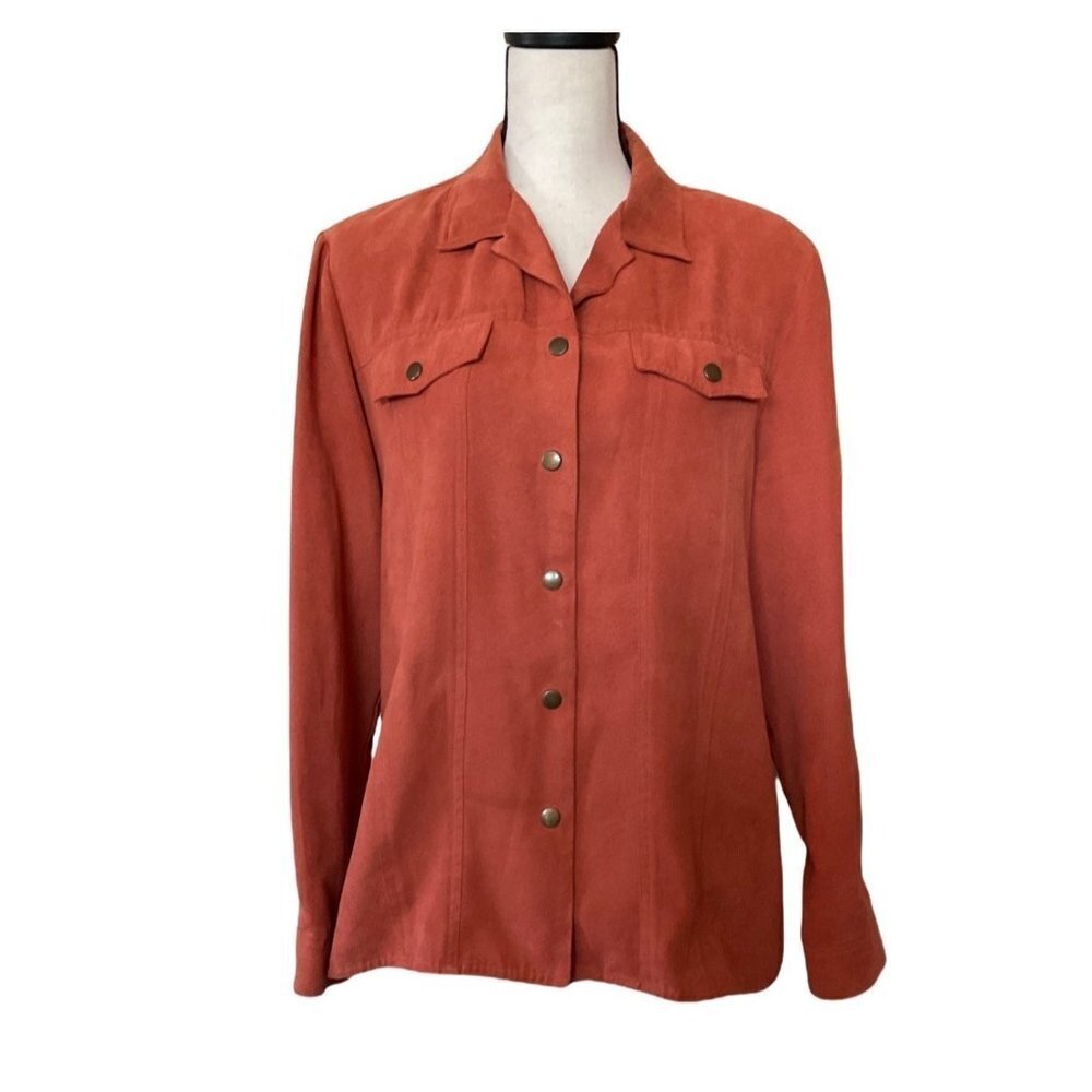 Alfred Dunner suede texture metallic buttons light weight jacket women 14